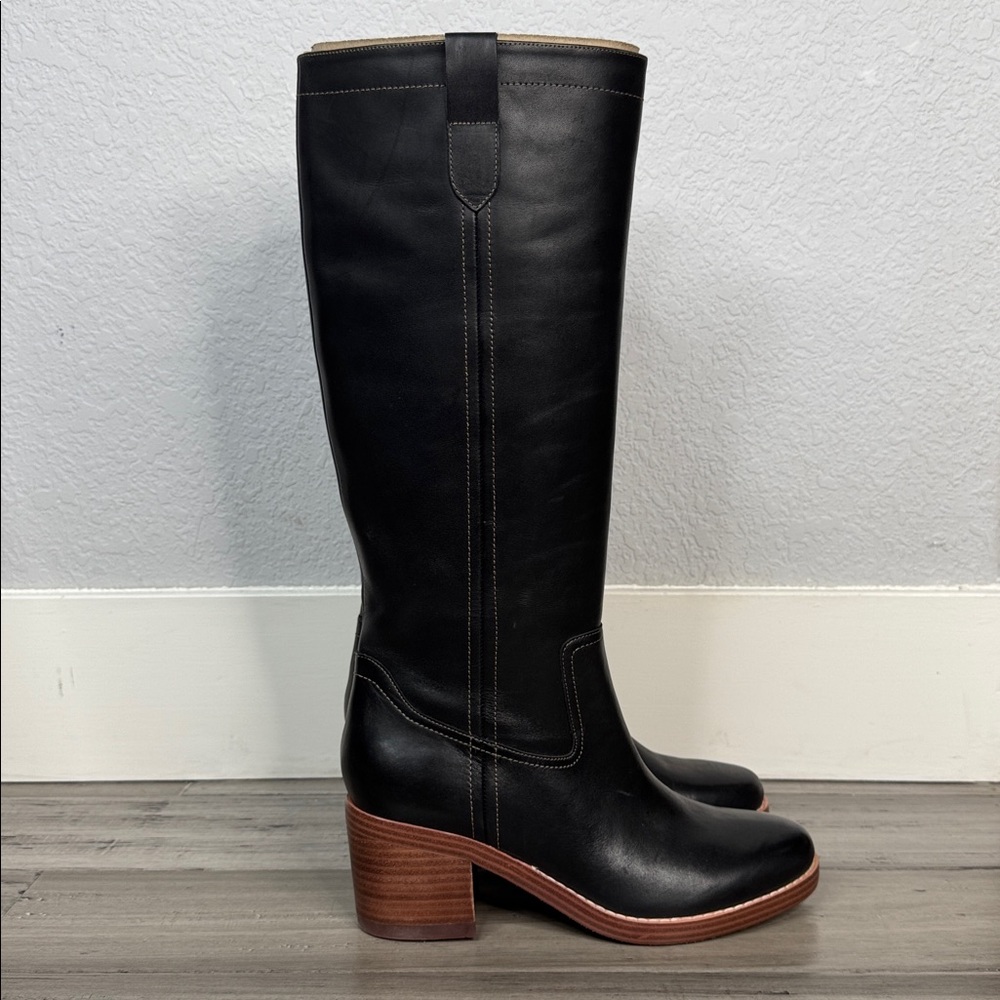 NINE WEST HECEE BLACK LEATHER KNEE-HIGH BOOTS VINTAGE CAMPUS STYLE **NIB** - Picture 7 of 16